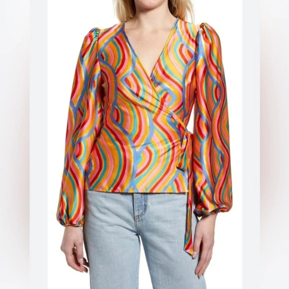Never Fully Dressed NFD Women’s Tie Wrap Summer Top Bright Rainbow Swirl Sz US 2 - Picture 1 of 7